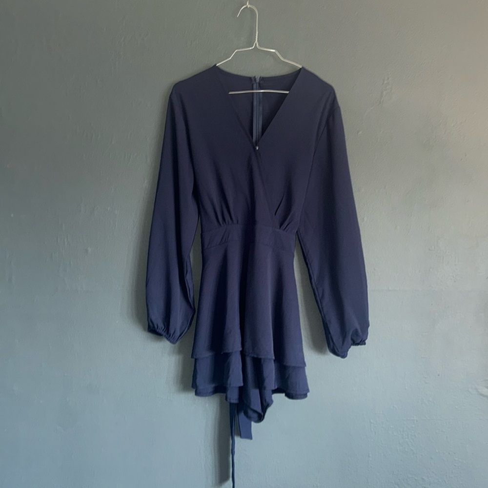 AIMCOO BLUE DEEP V-NECK ROMPER LARGE